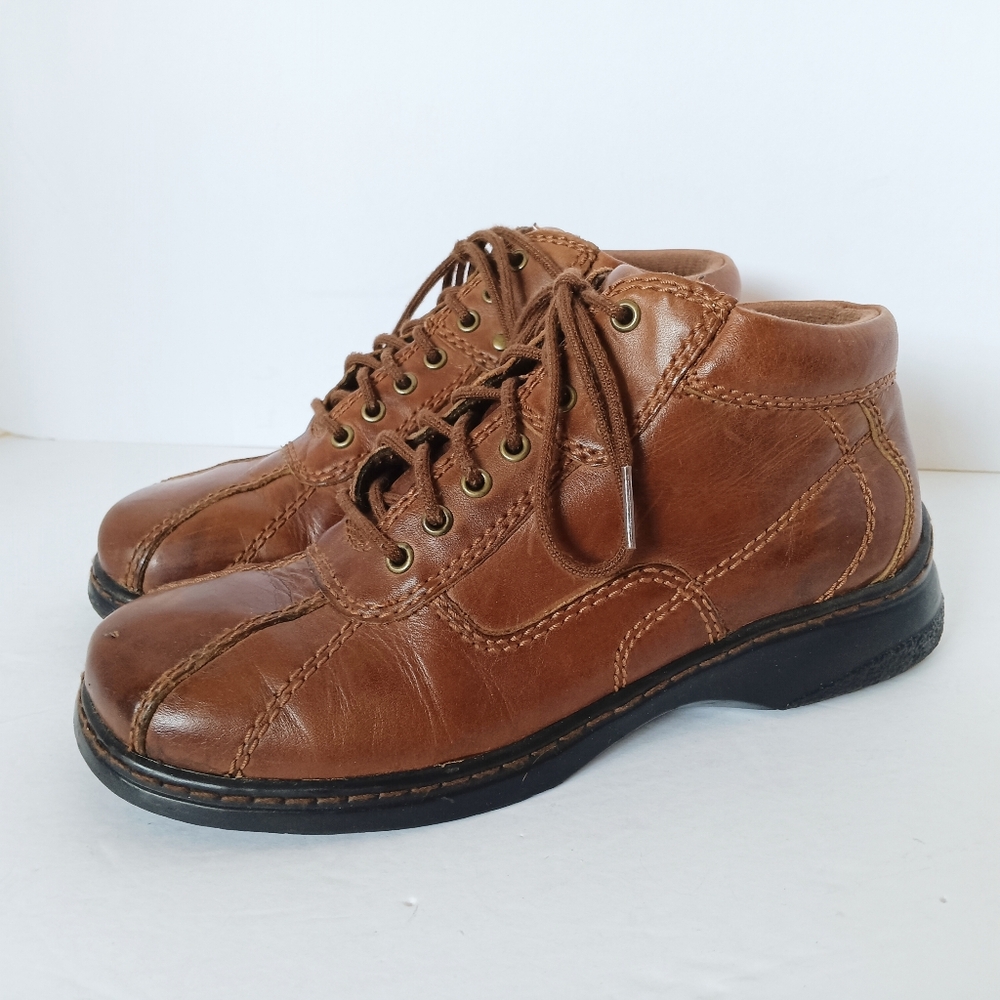 🤎 Dr. Scholl's Ella Brown Leather Boots Lace-Up Womens 6 Ankle Comfort